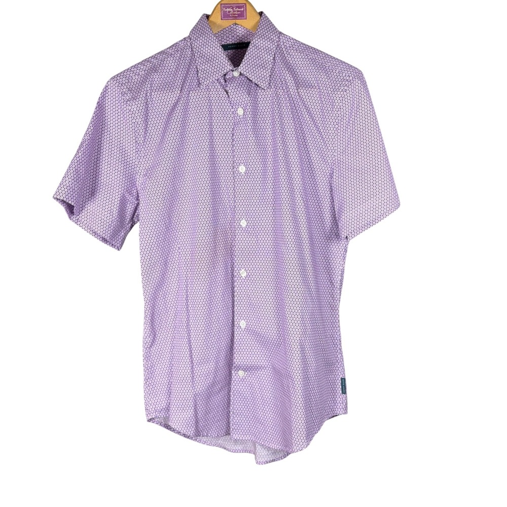 Perry Ellis Mens Small Purple Geometric Print Short Sleeve Button Down Shirt S
